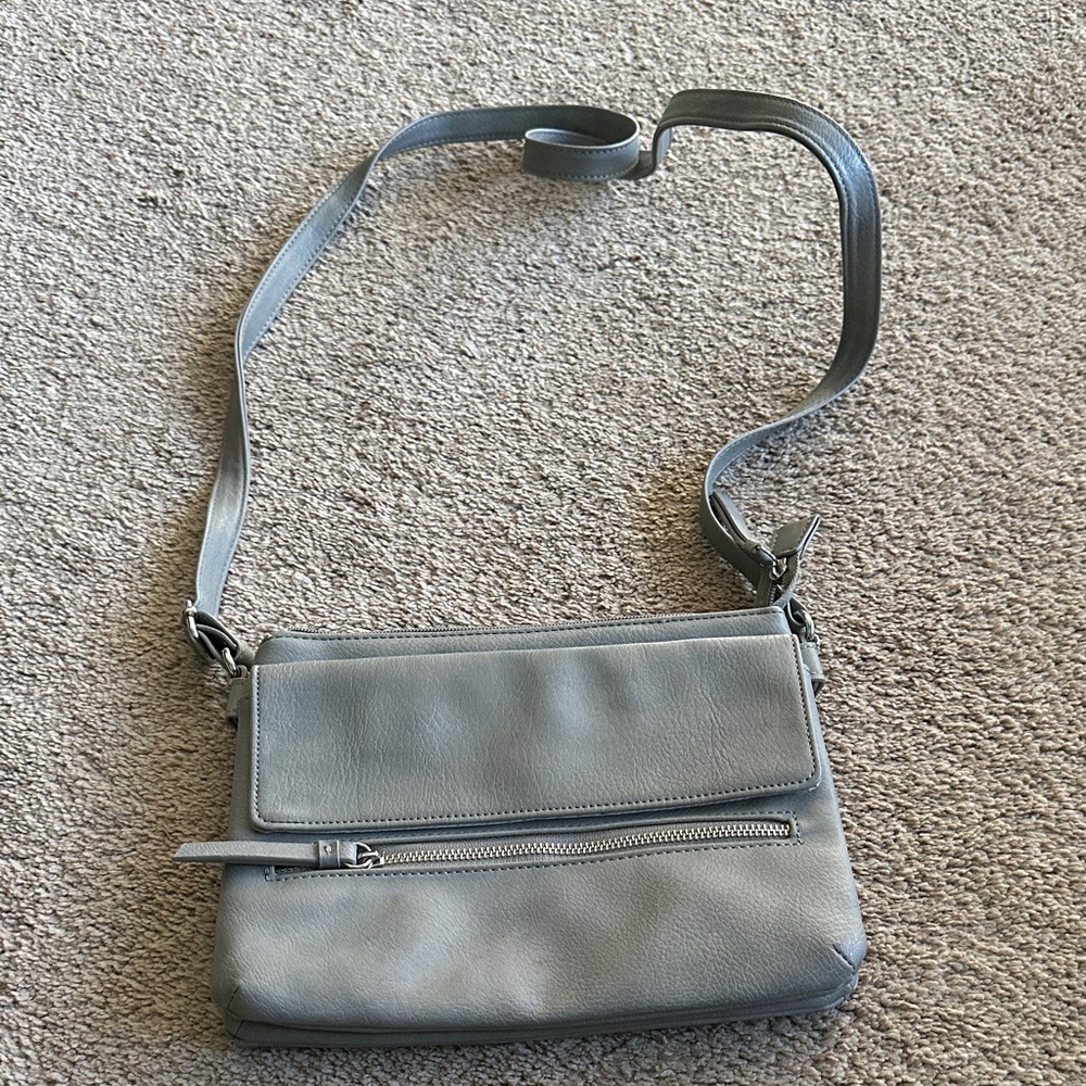 Payless Light Gray Crossbody Bag with Front Zip and Flap